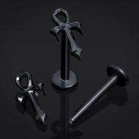 Noir, Ankh à pointe, Filetage interne, Tige labret, Titane ASTM F136, 1.2mm