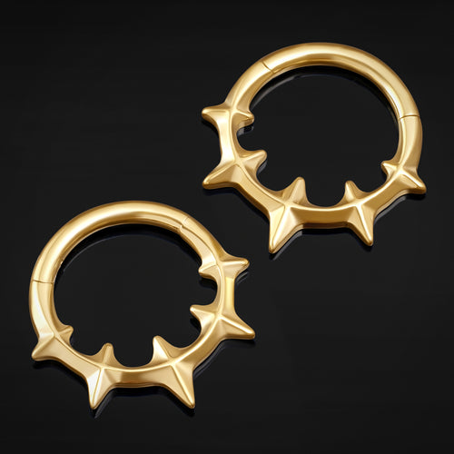 Gothic Spiked ASTM F136 Titanium Gold Septum Clicker Ring