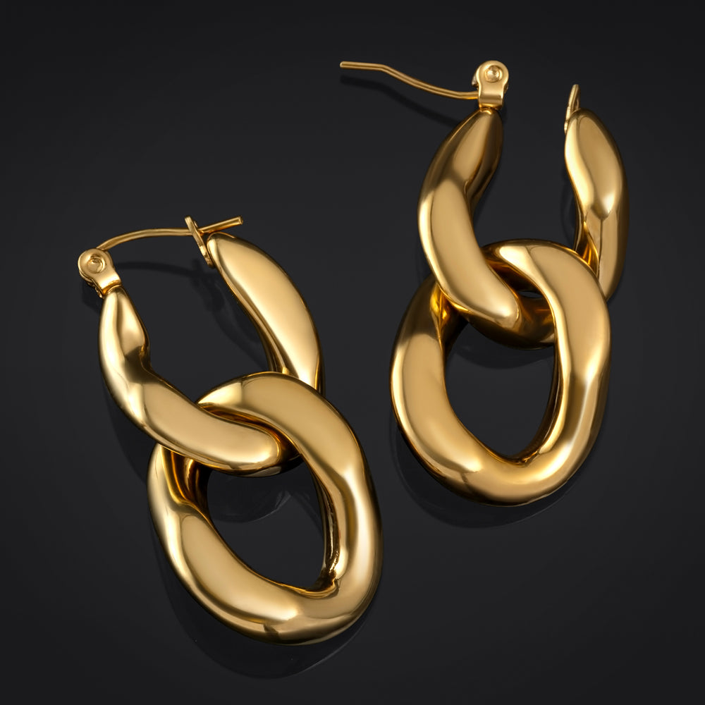 Hoop Earrings, Gold, Chain Link, Stainless Steel - Pair - 316L Stainless Steel Hoop Earrings / Alternative Piercings / Jewellery