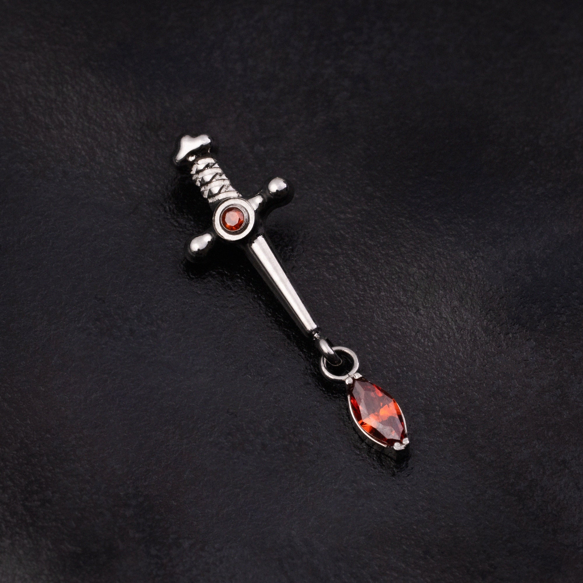 Helix Stud, Silver, Sword Dangle with Red Jewel, Internally Threaded, Titanium