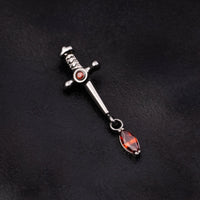 Helix Stud, Silver, Sword Dangle with Red Jewel, Internally Threaded, Titanium