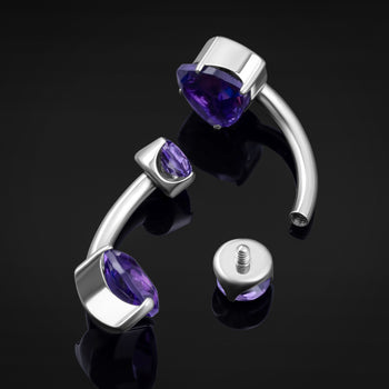 Double Amethyst Stone Titanium Internally Threaded Bananabell 1.6mm Gauge
