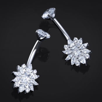 Bauchnabelpiercing, Silber, Doppelter lila CZ-Tropfenstein, Innengewinde, Titan, 1,6 mm Stärke