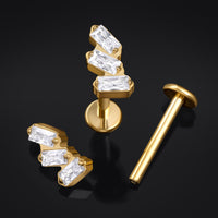 Labret à tige, or, triple bijou, filetage interne, titane, 1.2mm