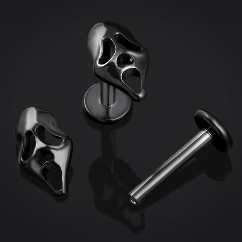 Labret en titane fileté intérieurement visage fantôme noir, calibre 1,2 mm