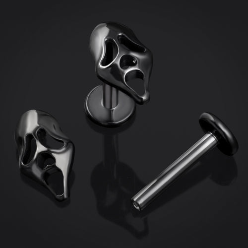 Black Ghost Face Internally Threaded Titanium Labret Stud 1.2mm Gauge