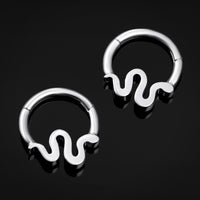Piercing clicker pour septum, argenté, segment serpent serti de pierres, titane