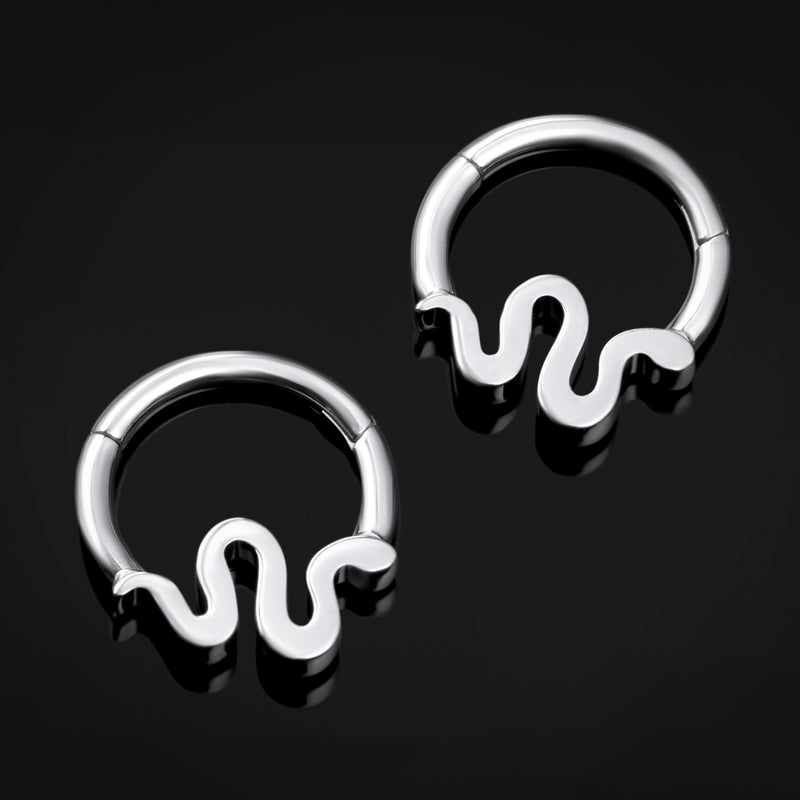 Piercing clicker pour septum, argenté, segment serpent serti de pierres, titane