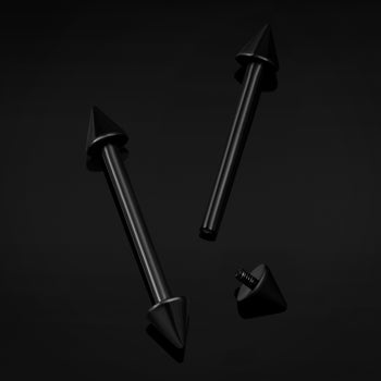 Black Titanium Internally Threaded Nipple Bar With Cones