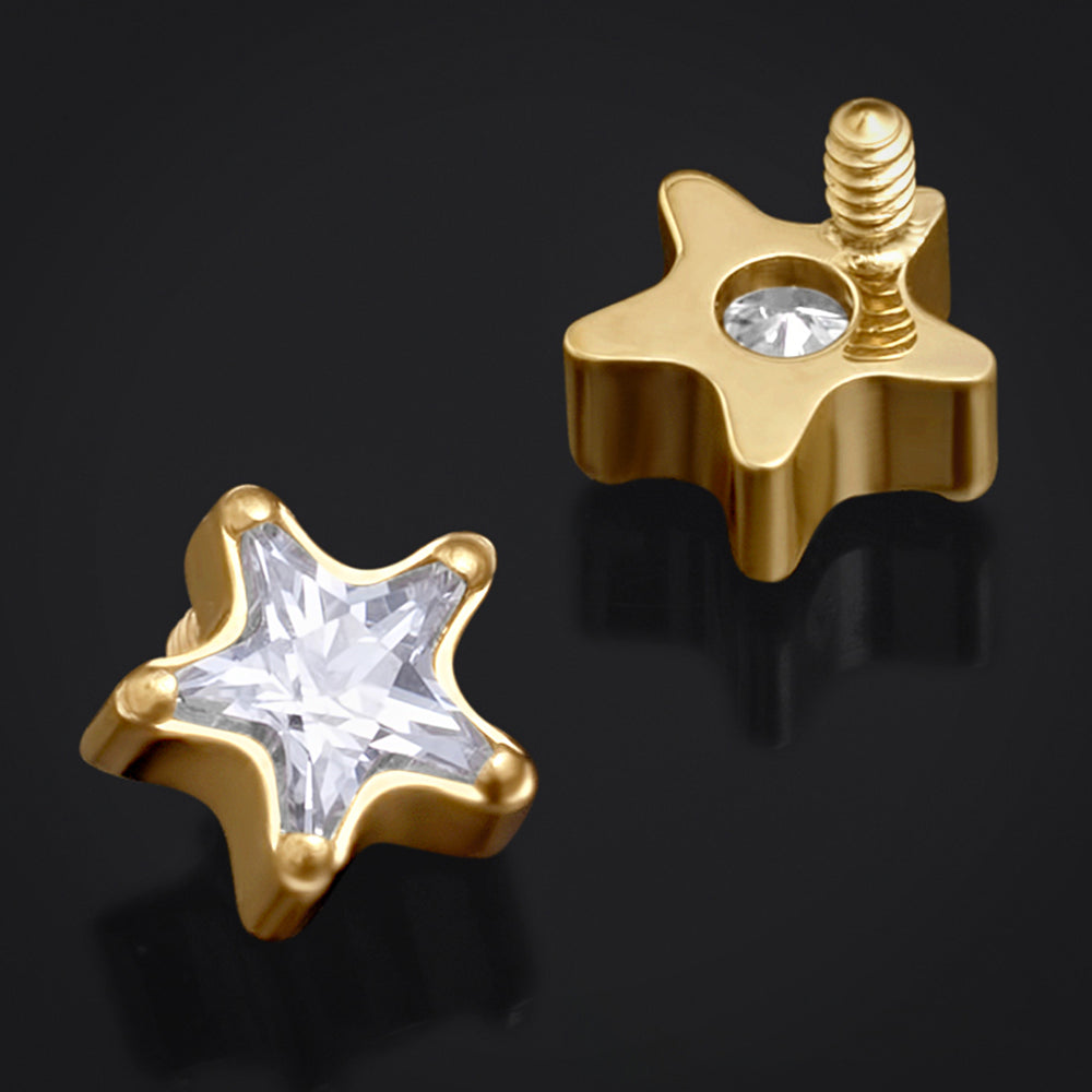 Goldenes, klares Stern-CZ-Labret-Top, mit Innengewinde, Titan