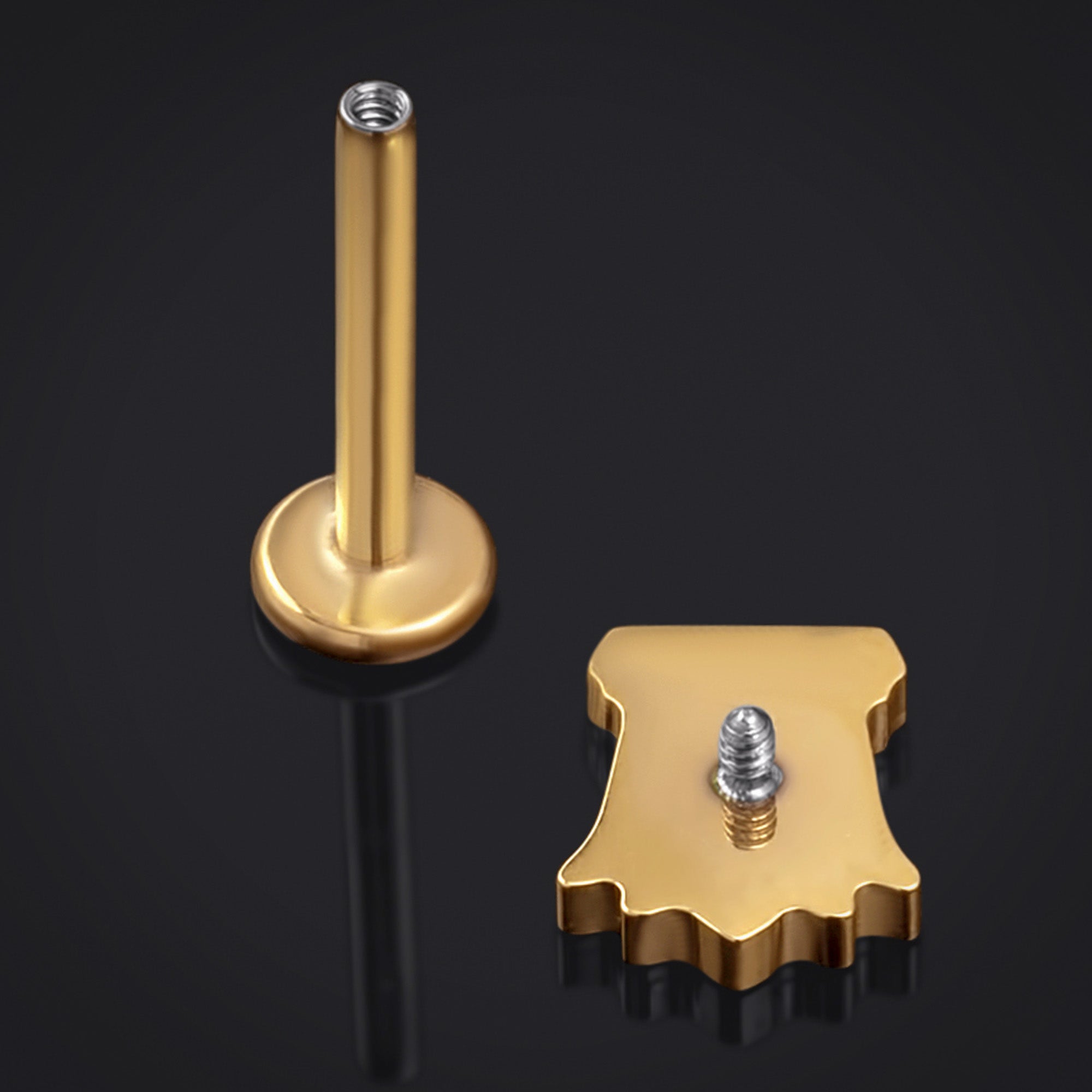 Gold Tombstone Internally Threaded Titanium Labret Stud 1.2mm Gauge
