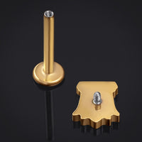 Labret en titane à filetage interne, motif pierre tombale dorée, calibre 1,2 mm