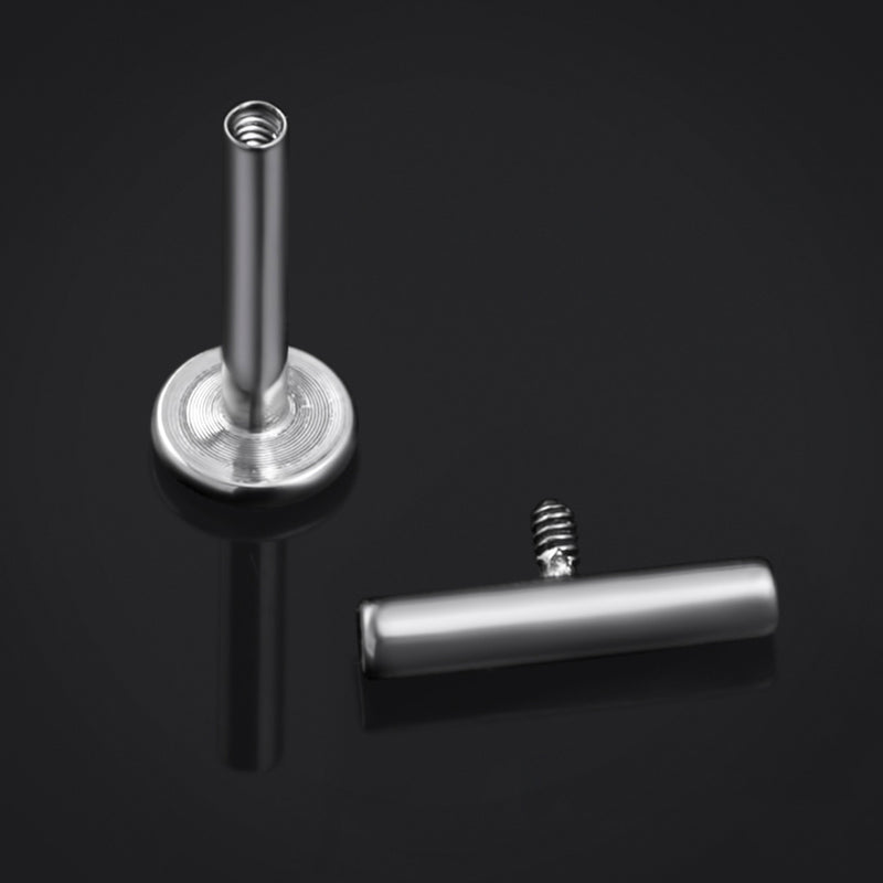 Piercing labret en titane cylindrique argenté à filetage interne, calibre 1,2 mm