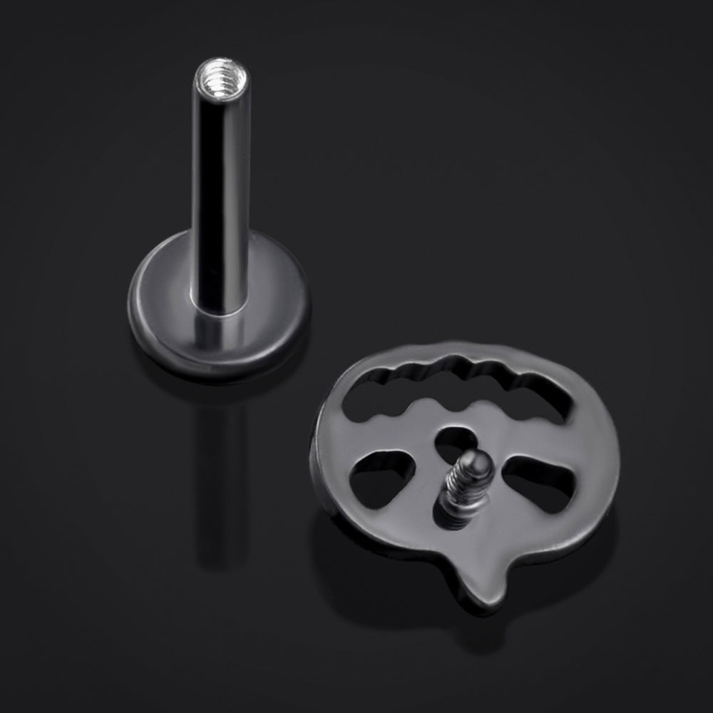 Black Pumpkin Internally Threaded Titanium Labret Stud 1.2mm Gauge - Gothic Jewellery / Halloween Collection - 6mm / 8mm / Internally Threaded Body Jewellery / Hypoallergenic Jewellery / Lip / Nose / Ear Labret