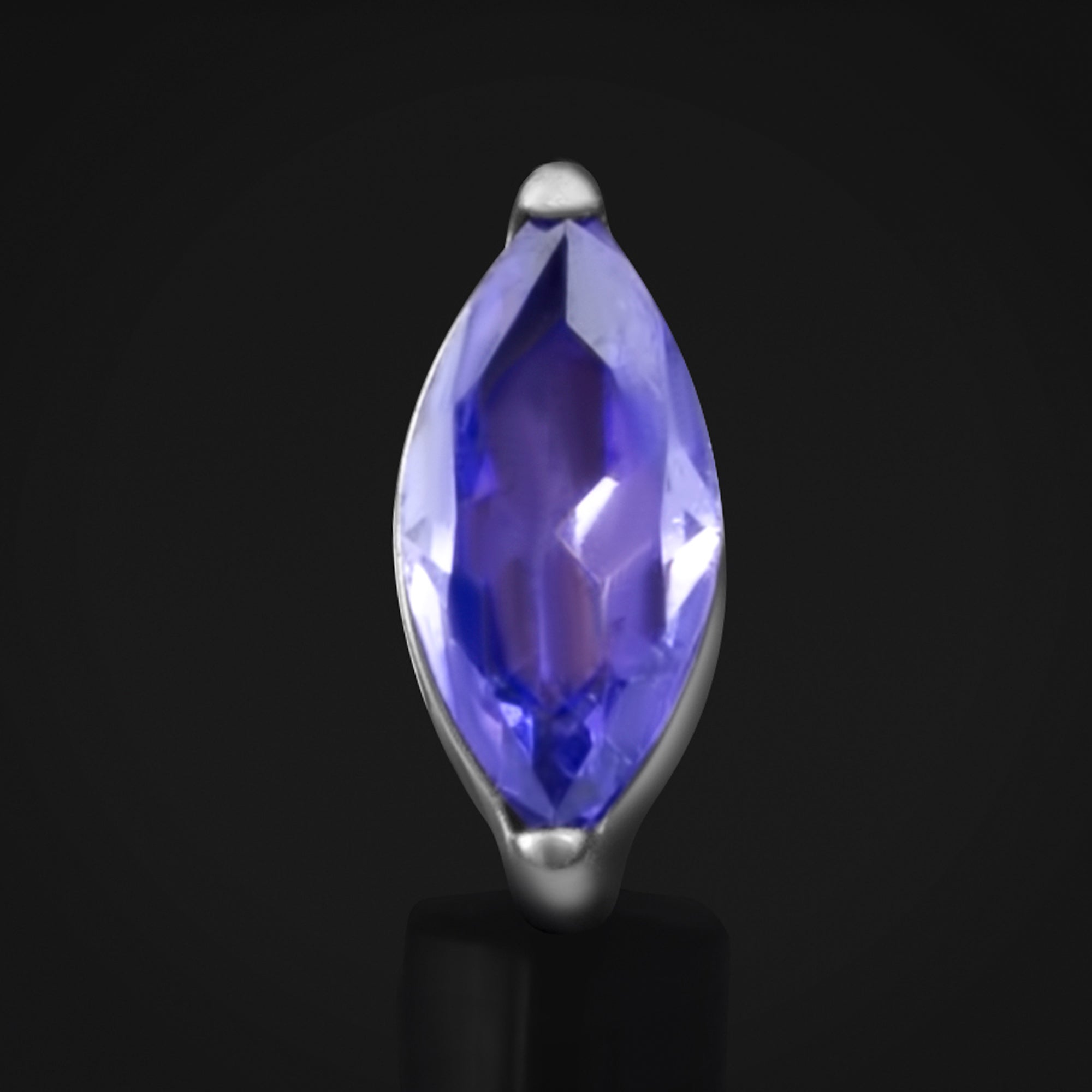 Labret Top, Silver, Purple Marquise Jewel , Internally Threaded, Titanium