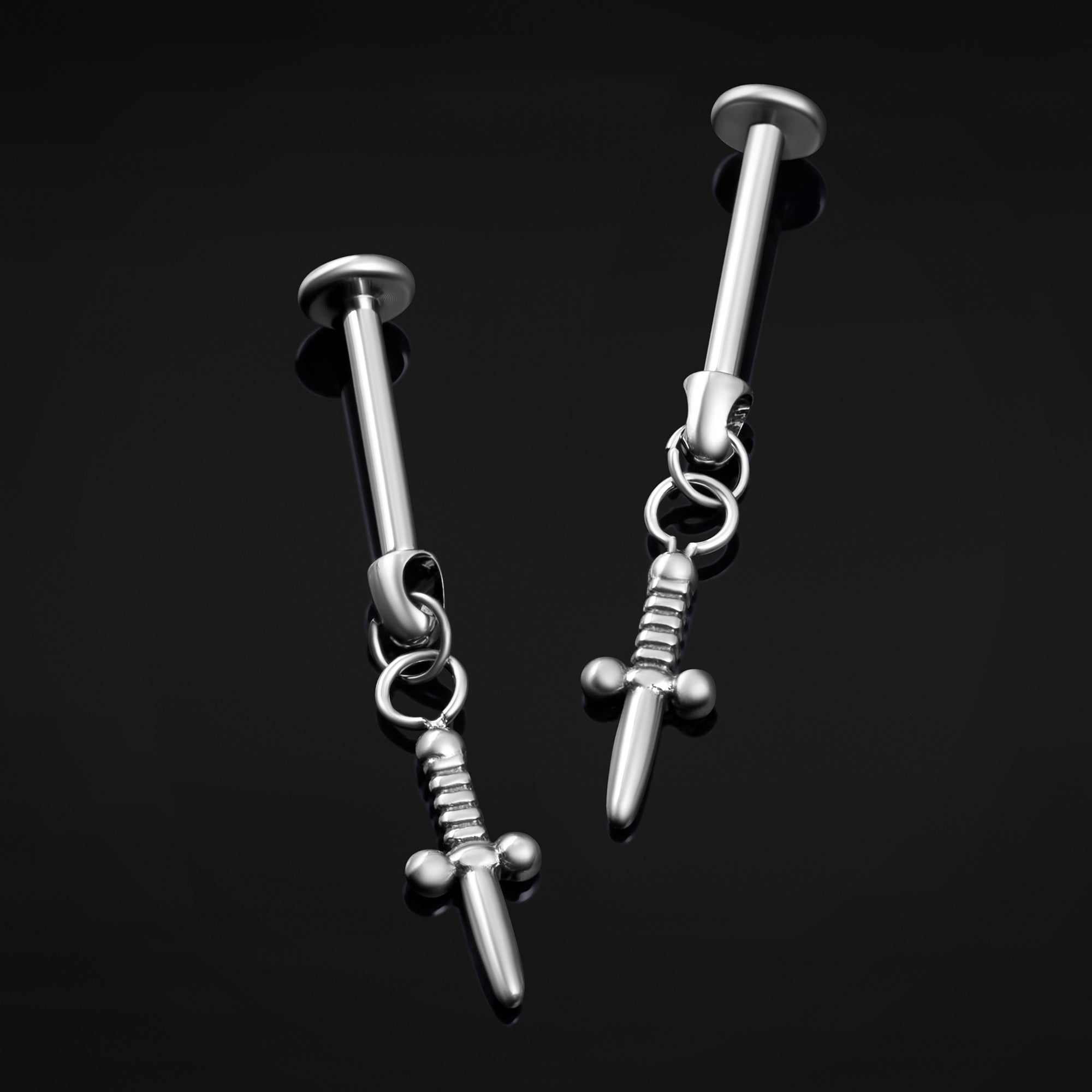 Dangle Labret Stud, Silver, Sword, Internally Threaded, Titanium, 1.2mm