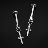 Labret avec pendentif, argent, épée, à filetage interne, titane, 1.2mm