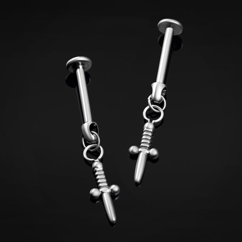 Labret avec pendentif, argent, épée, à filetage interne, titane, 1.2mm