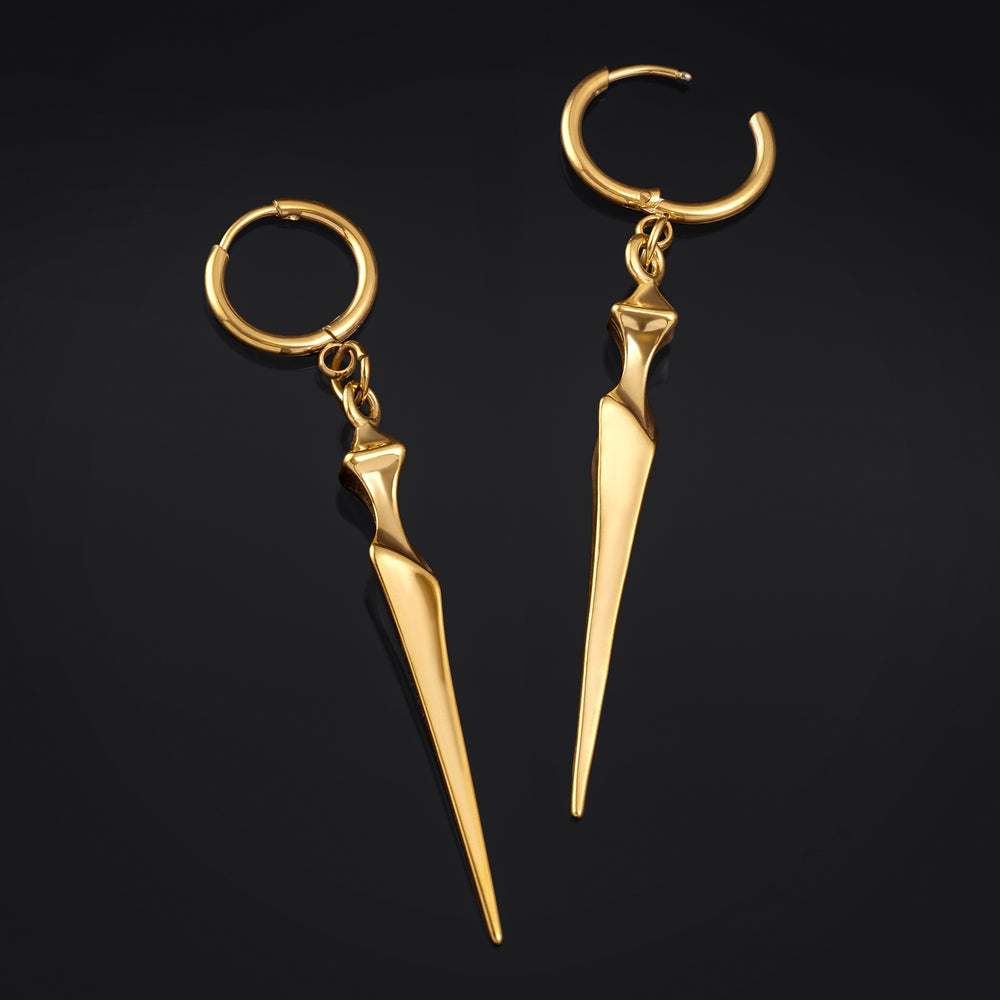 Hoop Earrings, Gold, Obelisk, Stainless Steel - Pair - 316L Stainless Steel Hoop Earrings / Alternative Piercings / Jewellery