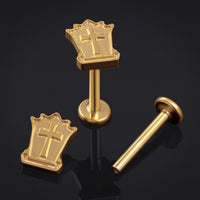 Labret en titane à filetage interne, motif pierre tombale dorée, calibre 1,2 mm