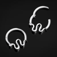 Piercing clicker pour septum, argenté, segment serpent serti de pierres, titane