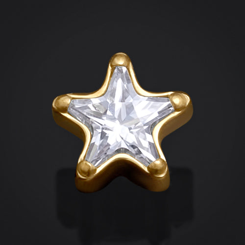Gold, Clear Star CZ Labret Top, Internally Threaded, Titanium