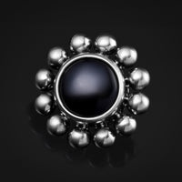 Embout de labret, argent, pierre d’obsidienne, grappe de perles, filetage interne, titane