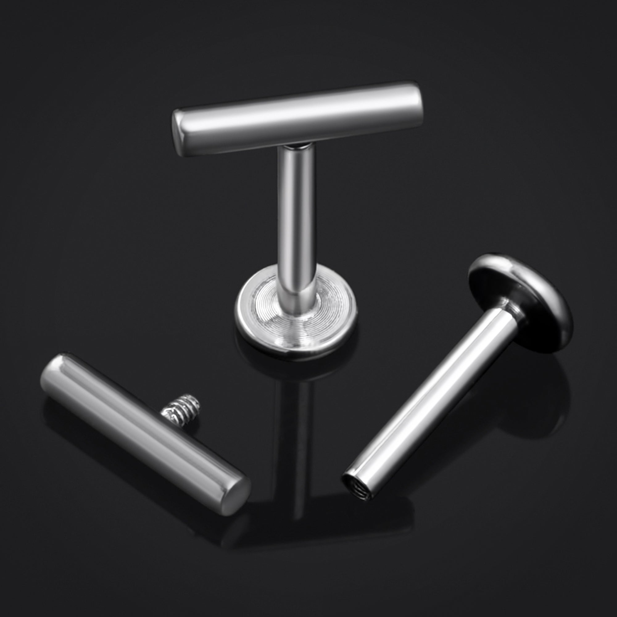 Piercing labret en titane cylindrique argenté à filetage interne, calibre 1,2 mm