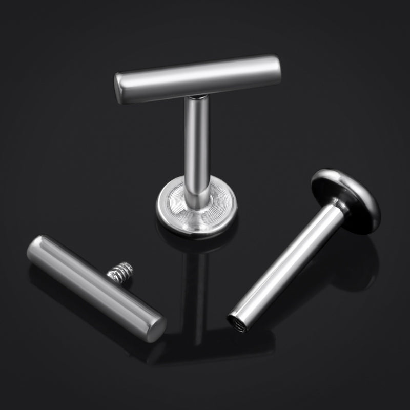 Piercing labret en titane cylindrique argenté à filetage interne, calibre 1,2 mm