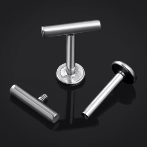 Silver Cylindrical Internally Threaded Titanium Labret Stud 1.2mm Gauge