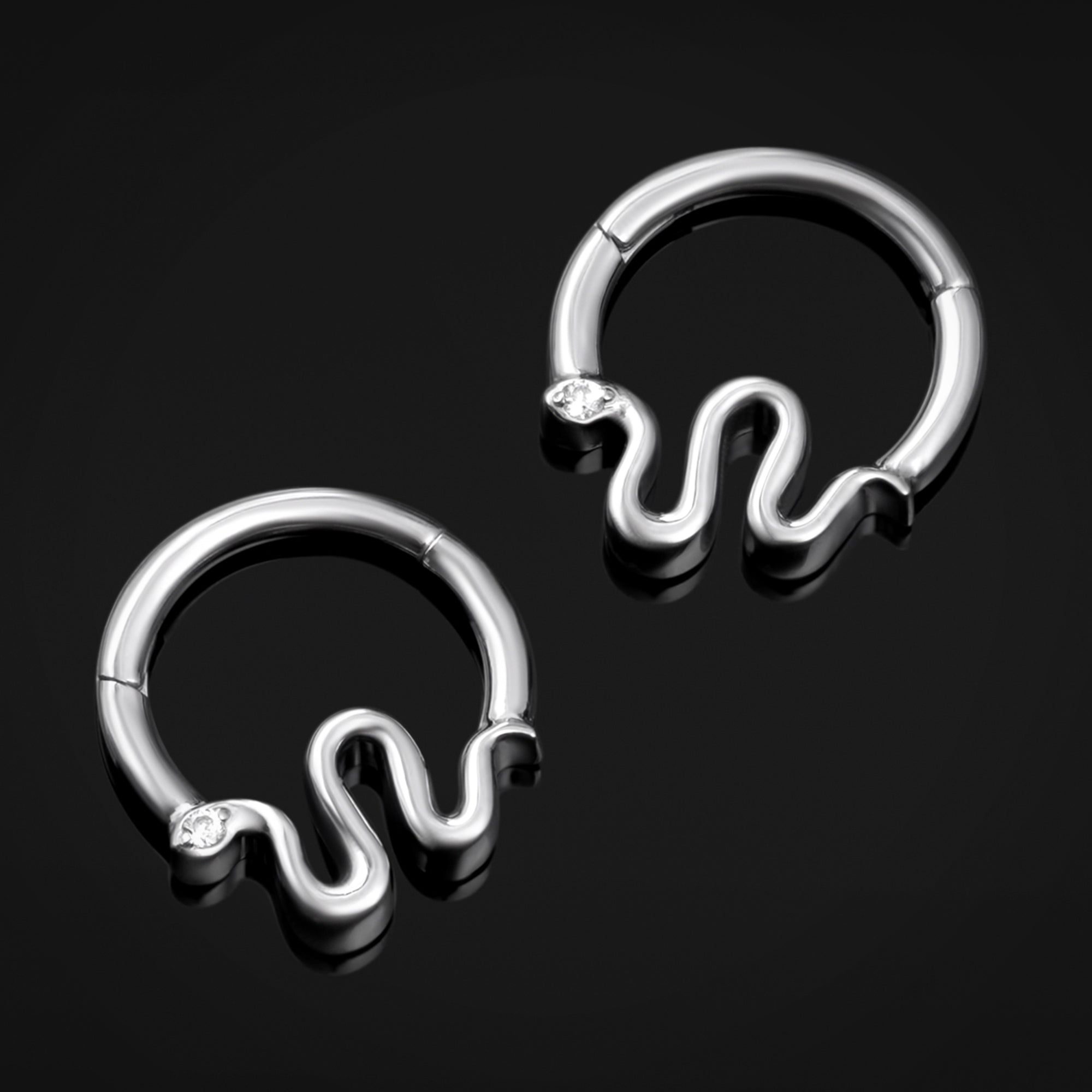 Septum Clicker, Silver, Jewelled Snake Segment, Titanium