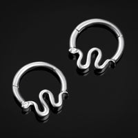 Piercing clicker pour septum, argenté, segment serpent serti de pierres, titane