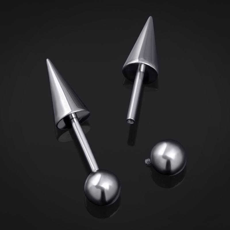 Barre droite de piercing, argent, pointe et bille, filetage interne, titane