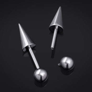 Silver Barbell with Large Spike and Ball Attachment Internally Threaded Titanium 1.2mm Gauge