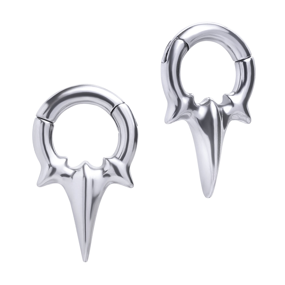 Silver Steel Fang Hoop Earring Hangers (Pair) - Pair of Silver Steel Fang Hoop Ear Weights For Stretched Ears