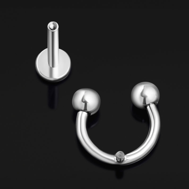Labret, argenté, fer à cheval, filetage interne, titane, calibre 1,2 mm
