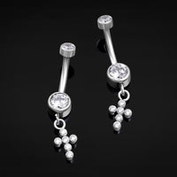 Dangle Belly Bar, Argenté, Croix sertie de strass, Filetage interne, Titane, 1,6 mm