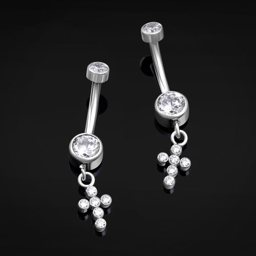 Titanium Jewelled Cross Dangle Internally Threaded Bananabell 1.6mm Gauge in Silver
