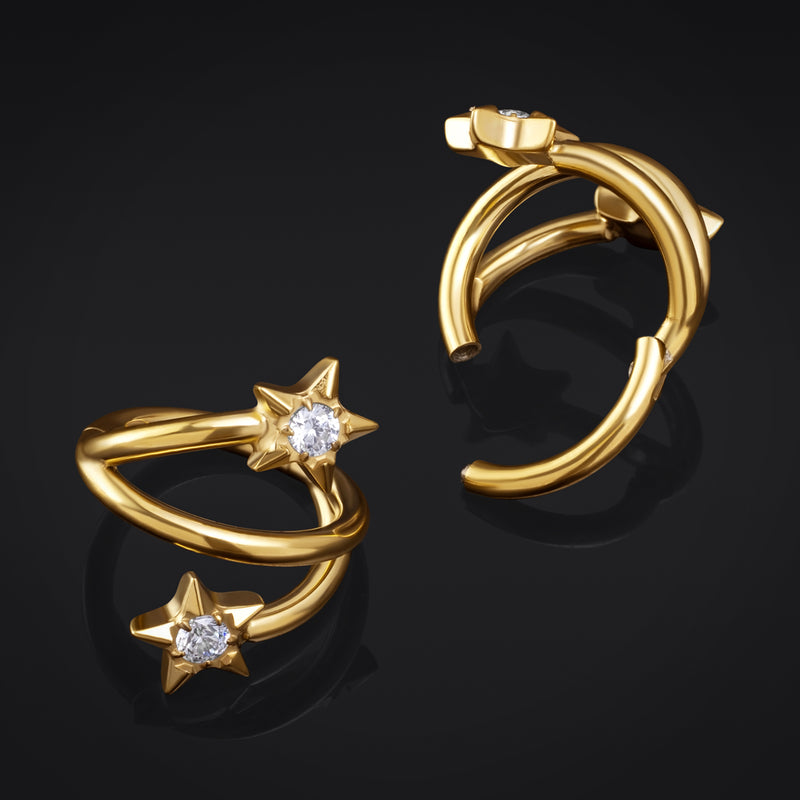 Bague hélice étoilée torsadée, dorée, titane ASTM F136