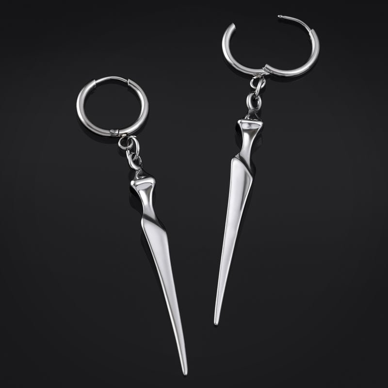 Boucles d'oreilles créoles, argent, obélisque, acier inoxydable - paire