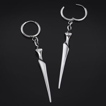 Hoop Earrings, Gold, Skull, Stainless Steel - Pair