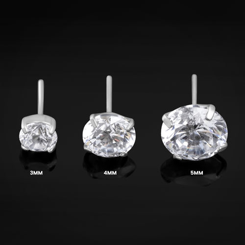 Labret Top, Silver, Claw Set CZ Stone, Threadless, Titanium Top