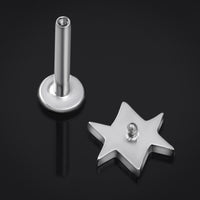 Piercing labret, argent, hexagramme, filetage interne, titane, calibre 1,2 mm