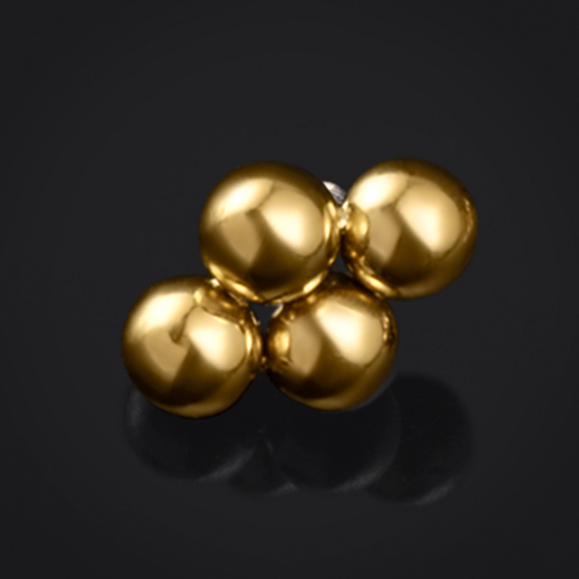 Labret Top, Gold, Four Bead Cluster, Internally Threaded, Titanium