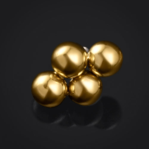 Labret Top, Gold, Four Bead Cluster, Internally Threaded, Titanium
