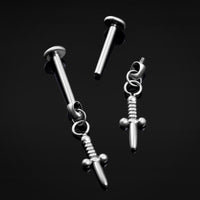Labret avec pendentif, argent, épée, à filetage interne, titane, 1.2mm