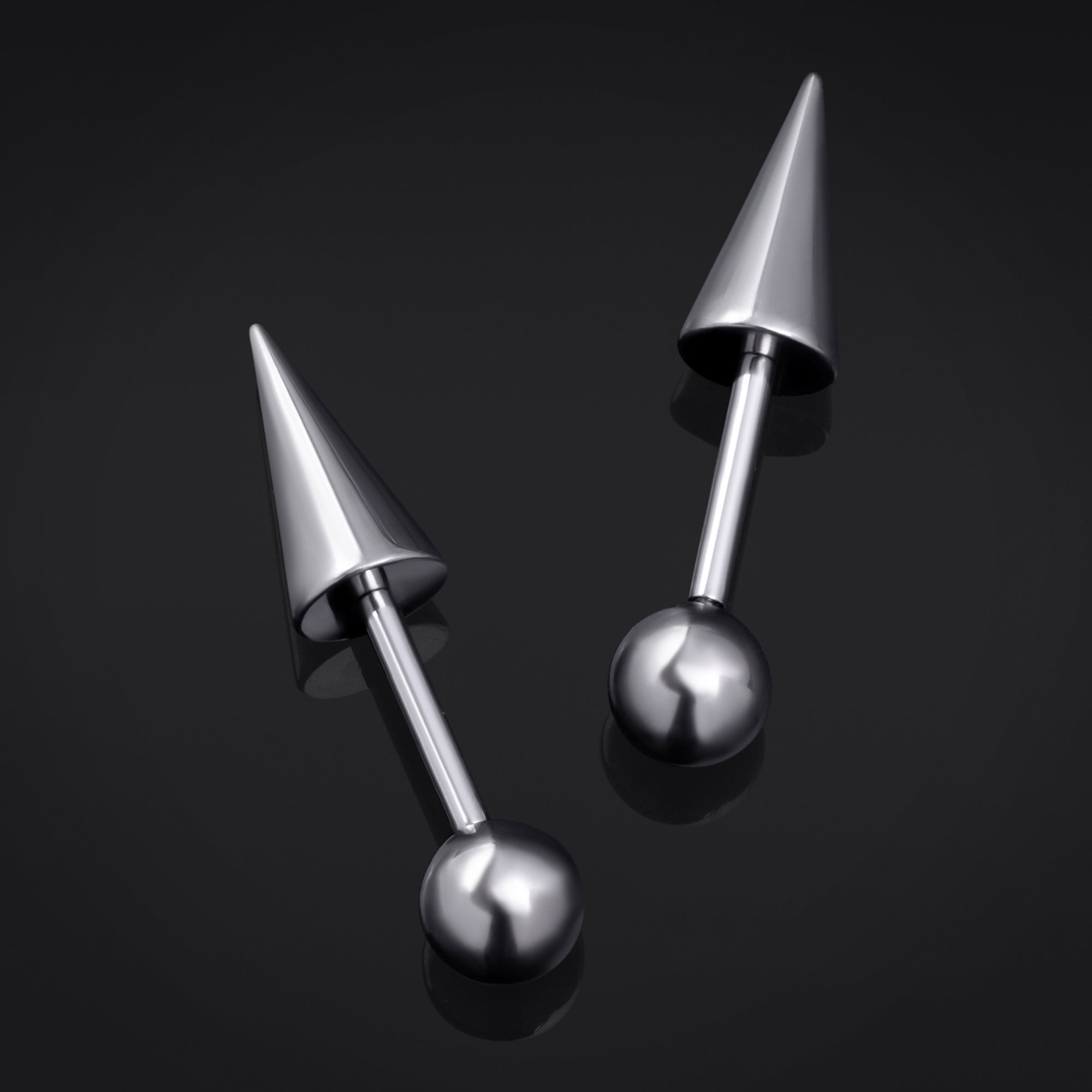 Straight Barbell Piercing, Silver, Spike and Ball, Internal Thread, Titanium