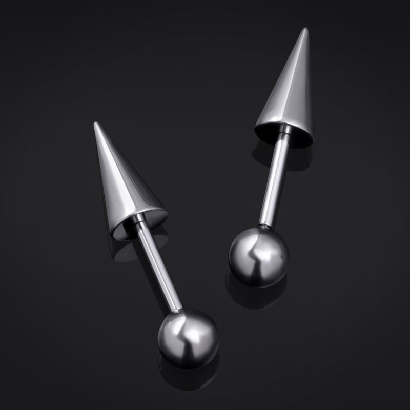Barre droite de piercing, argent, pointe et bille, filetage interne, titane