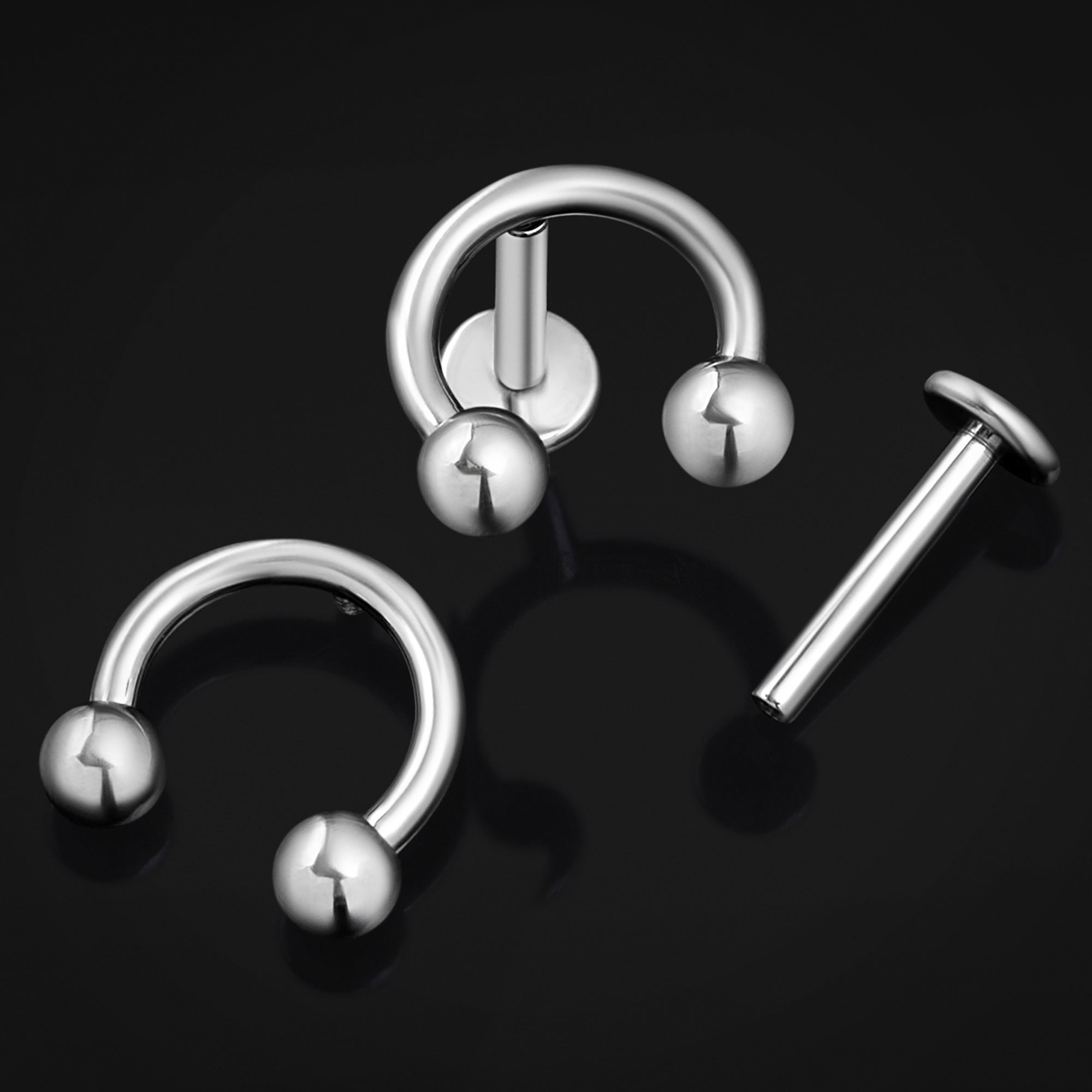 Labret Stud, Silver, Horseshoe, Internally Threaded, Titanium, 1.2mm Gauge