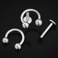Labret, argenté, fer à cheval, filetage interne, titane, calibre 1,2 mm